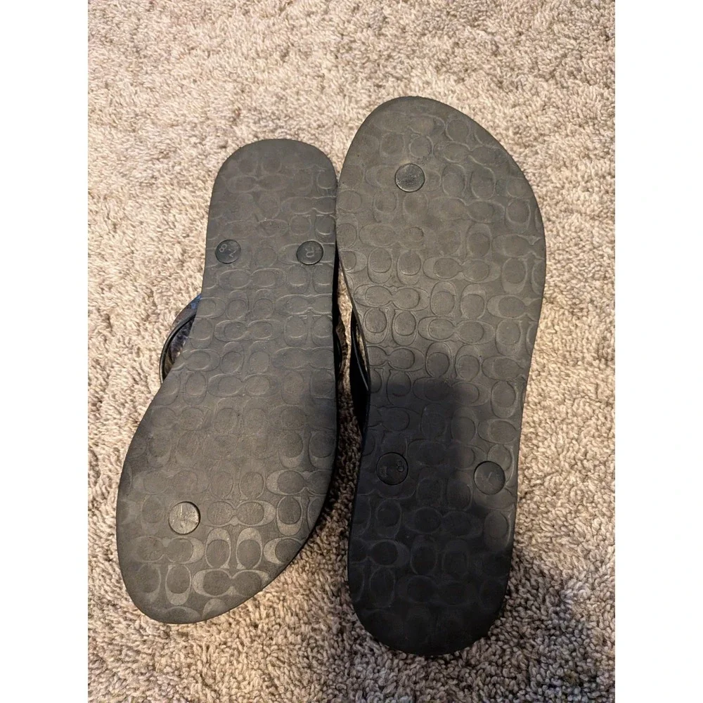 Coach Abigail Black Signature Monogram Flip Flop Sandals Turnlock Logo 7-8